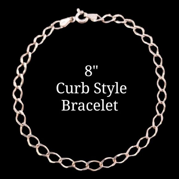 Sterling Italy Curb Link Charm Chain Bracelet - Picture 1 of 8